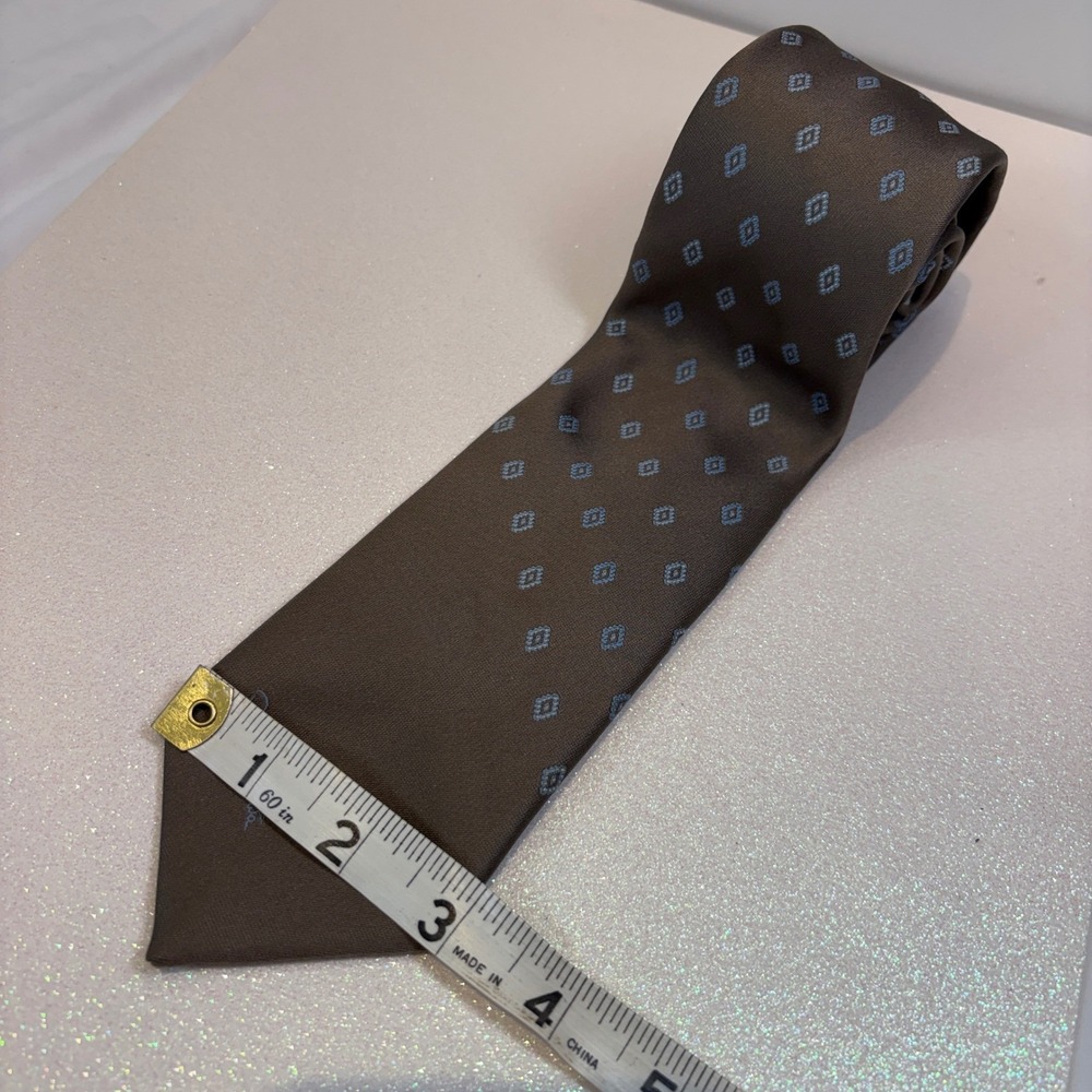 Oscar de‎ la Renta Mens Brown Blue Geometric Diamond Silk Blend Necktie USA Made - Picture 4 of 9